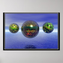 3 Crystal Balls Floating on top of the Sea posters