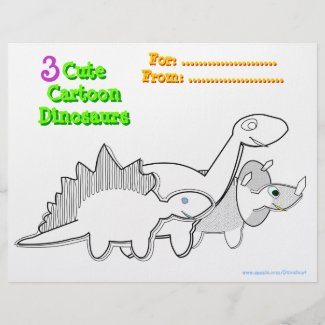 3 Cute Cartoon Dinosaurs Coloring Page Letterhead Template