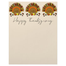 3 Cute Turkeys In a Row Thanksgiving Stationery  letterhead