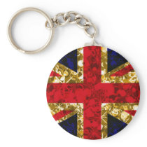 3-D Gold UK flag celebration key chain