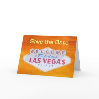 3 D Orange Retro Save the Date Las Vegas Card by vegasdusoleil