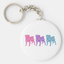 3 Damask Pugs Key Chains