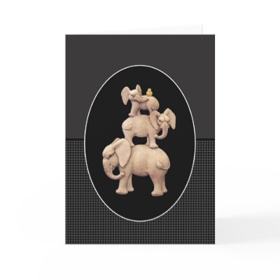 3 Elephants & 1 Duck Greeting Card by Minisculptures