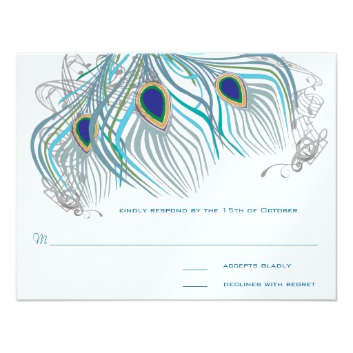 3 Feathers Peacock Birds Wedding Response Card Personalized Invitations