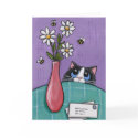 3 Flowers 3 Bees - Cat Greeting Card