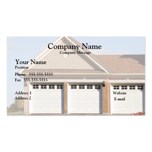 3 Garage Doors on house Business Card Templates (front side)