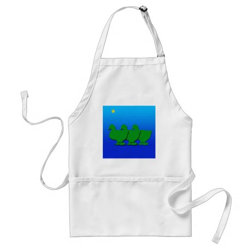 3 Green Christmas Geese with Christmas Star Apron