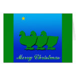 3 Green Christmas Geese with Christmas Star Greeting Card