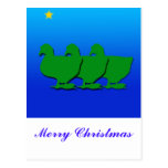 3 Green Christmas Geese with Christmas Star Post Card