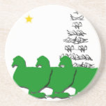 3 Green Christmas Geese with Christmas Tree & Star coasters
