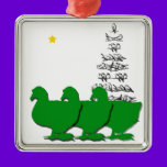 3 Green Christmas Geese with Christmas Tree & Star ornaments
