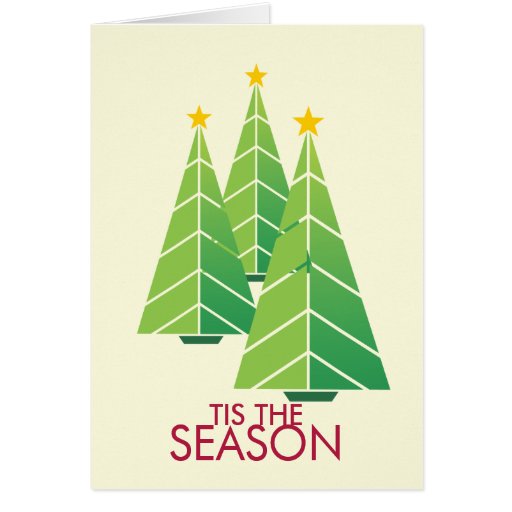 3 green Christmas trees geometric modern holiday Cards