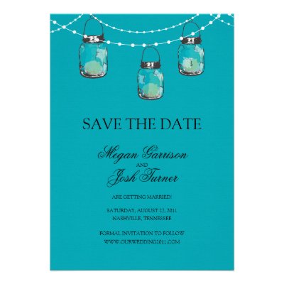 3 Hanging Mason Jars - SAVE THE DATE Custom Invitations
