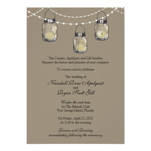 3 Hanging Mason Jars - Wedding Custom Announcements