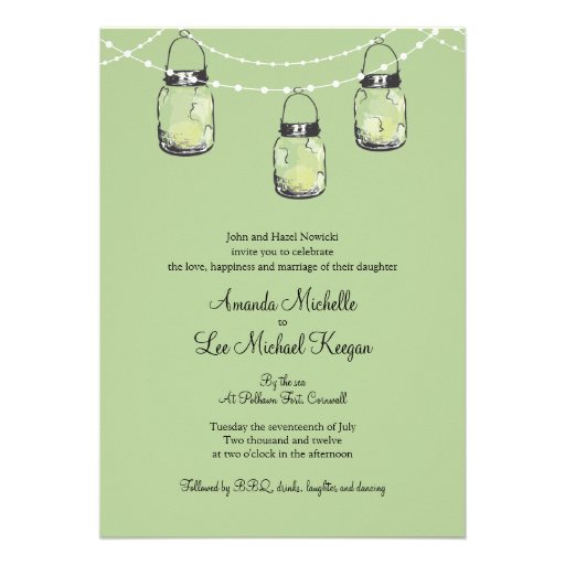 3 Hanging Mason Jars Wedding Personalized Invite