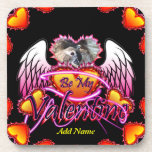 3 Hearts Angel Wings Be My Valentine sign. Coaster