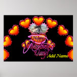 3 Hearts Happy Valentine's Day neon sign Poster