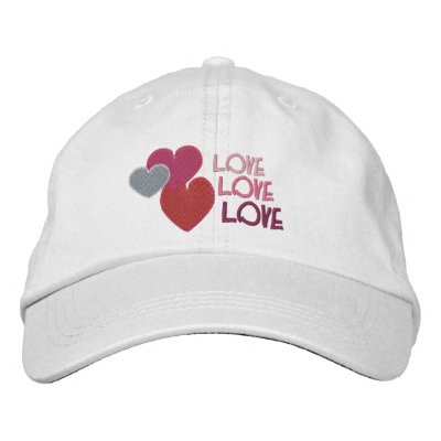 3 Hearts Love Love Love Embroidered Hats by lillyarts