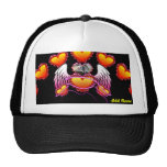 3 Hearts with angel wings and neon sign. Hats