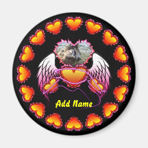 3 Hearts with angel wings and neon sign. Magnets