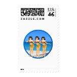 3 Hulas on beach Stamps