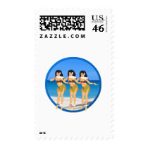 3 Hulas on beach Stamps