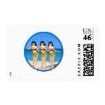 3 Hulas on beach postage