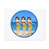 3 Hulas on beach postcards