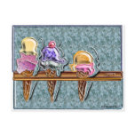 3 ice cream cones 1 post cards