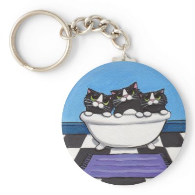 3 in the Tub - Cat Keychain by LisaMarieArt