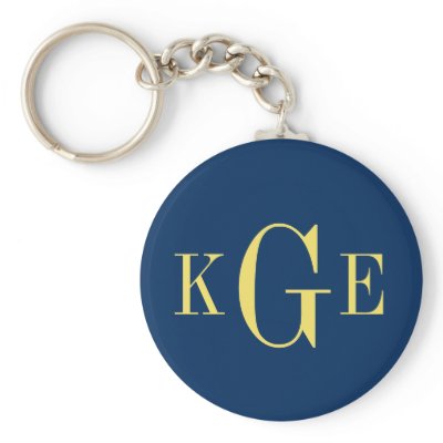 3 initial monogram navy yellow groomsmen key fob key chain