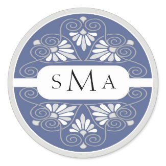 3 Initials Monogram stickers: Blue And Silver Gray sticker