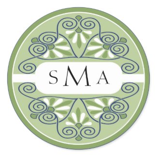 3 Initials Monogram stickers: Green sticker
