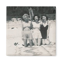 3 ladies kneeling a beach magnet