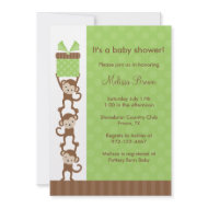 3 Monkeys Green Baby Shower Invitation invitation