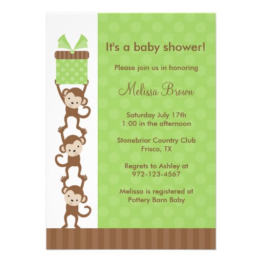 3 Monkeys Green Baby Shower Invitation