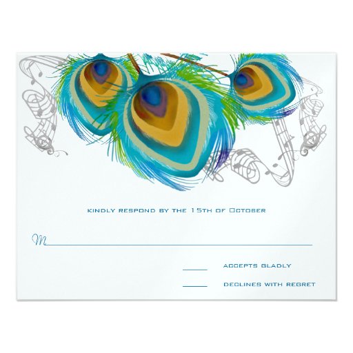 3 Musical Peacock Feathers RSVP Postcard Custom Announcements