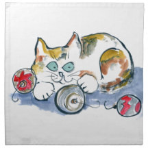 3 Ornaments & Calico Kitty Cloth Napkins