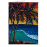 3 palm sunset greeting card cards
