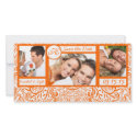 3 Photos Love Birds Orange Damask Save the Date photocard