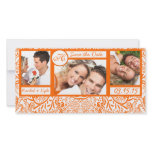 3 Photos Love Birds Orange Damask Save the Date Personalized Photo Card