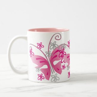 3 pink butterflies mug
