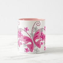 3 pink butterflies mugs