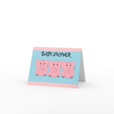 3  Pink Elephants Baby Shower Invitation Greeting Cards by seashell2