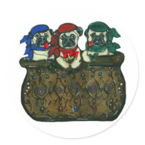 3 Pirate Pugs Valentine stickers