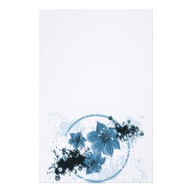 3 Pretty Flowers - Blue Customized Stationery
