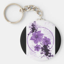 3 Pretty Flowers - Purple Keychains