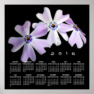 3 Purple Flowers 2016 Calendar Poster
