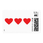 3 red hearts in line icon postage stamps