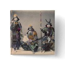 3 Samurai in Armor Vintage Photo Pinback Buttons